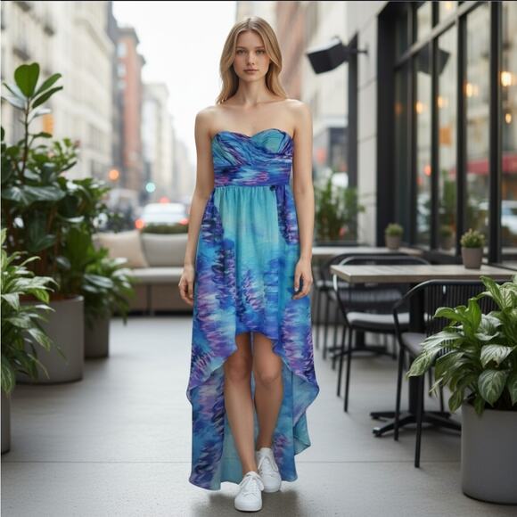 Watercolor High Low Strapless Dress - Picture 7 of 7